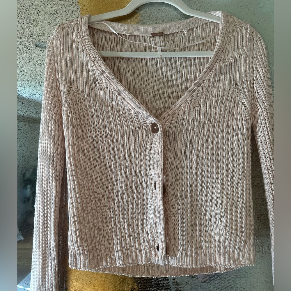 Free people cropped button up sweater in cream.  Like new, no flaws